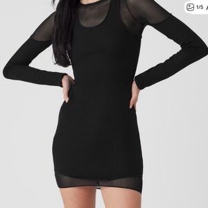 ALO Yoga Black Long Sleeve Dress with Mesh Accents